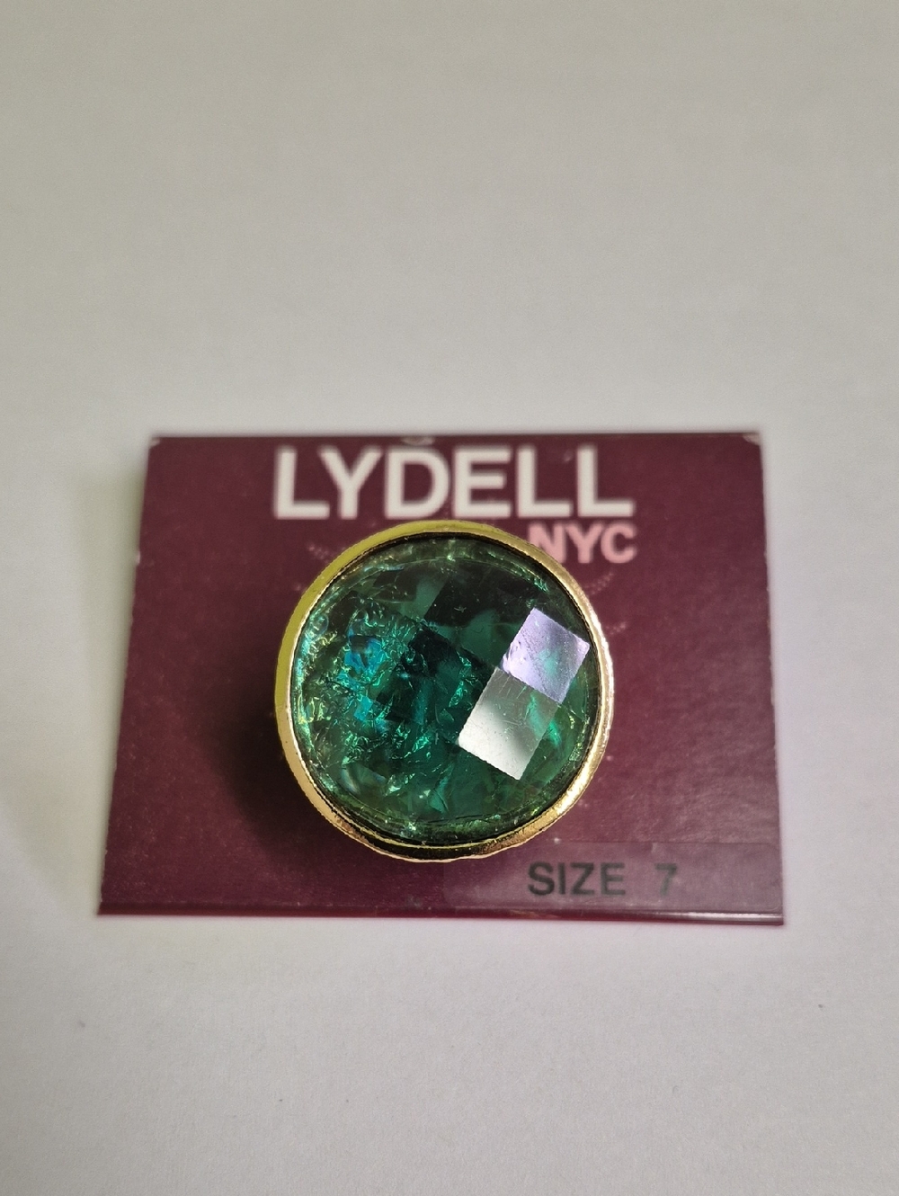 Lydell NYC Green Cocktail Hammered Gold Tone  Ring - Size 7